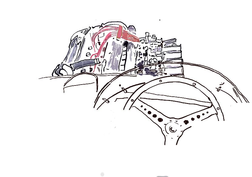 Jaguar D type motor en cockpit